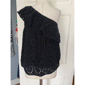 Design 365 Eyelet One Shoulder Cotton Top Onyx NWT $127 Size Large